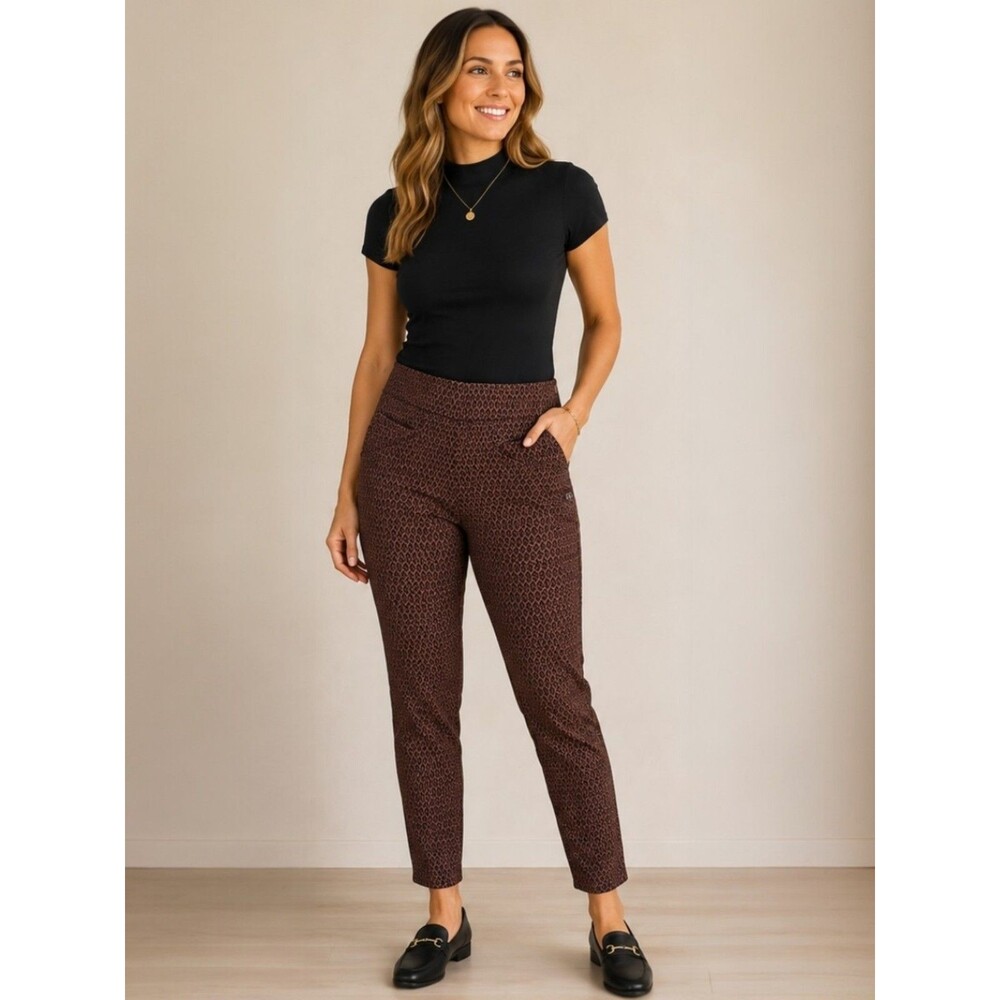 Betabrand Journey Dress Pant Womens Small Petite Brown Print Ankle Yoga Ponte